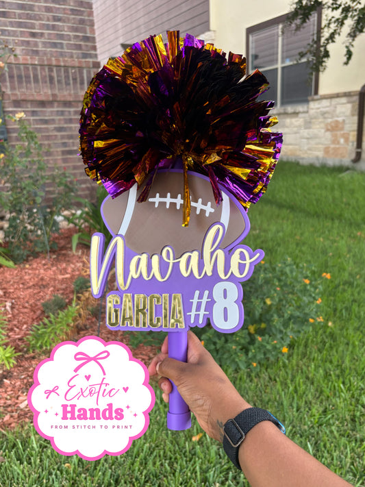 Custom Football Cheer Sign | Personalized Football Player Name & Number | Game Day Spirit Stick