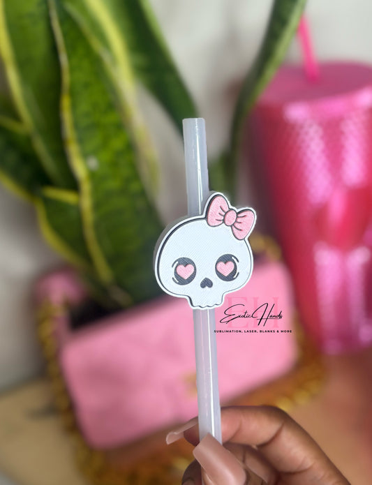 Cute Skull Straw Topper with Pink Bow | Reusable Straw Charm | Tumbler Accessory | Halloween, Spooky Cute