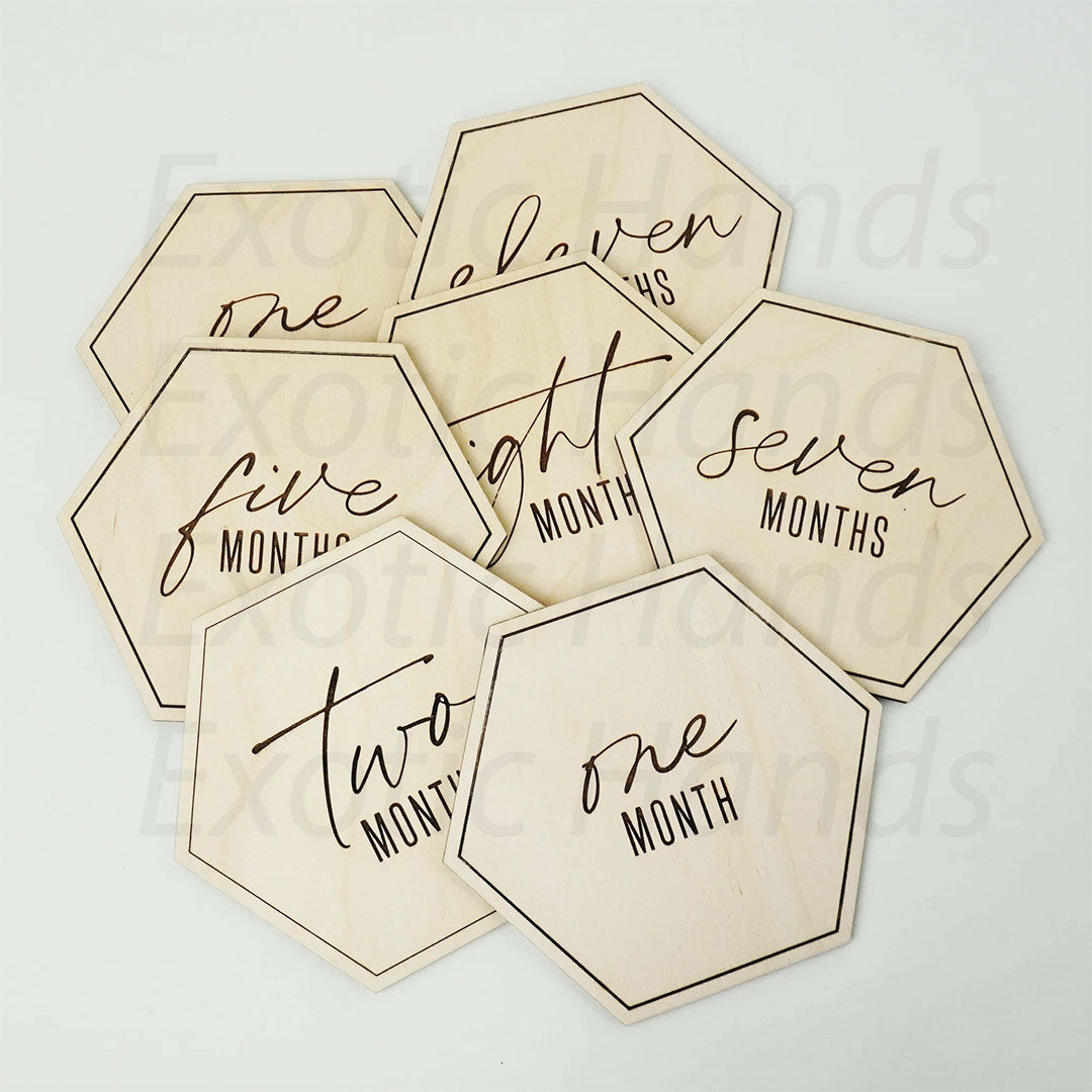 Set of 12 Hexagon Wooden Baby Milestone Sign