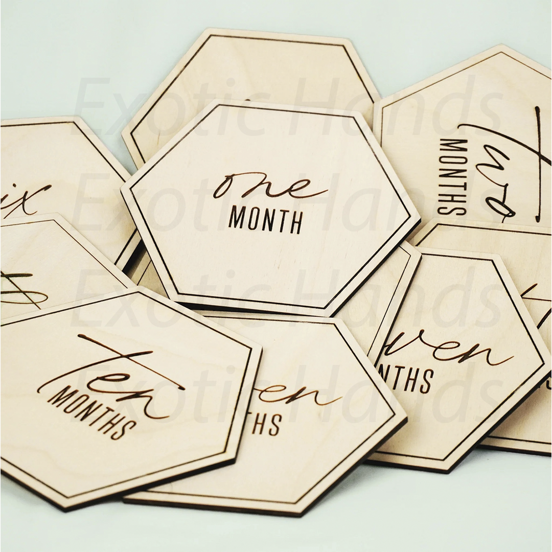 Set of 12 Hexagon Wooden Baby Milestone Sign