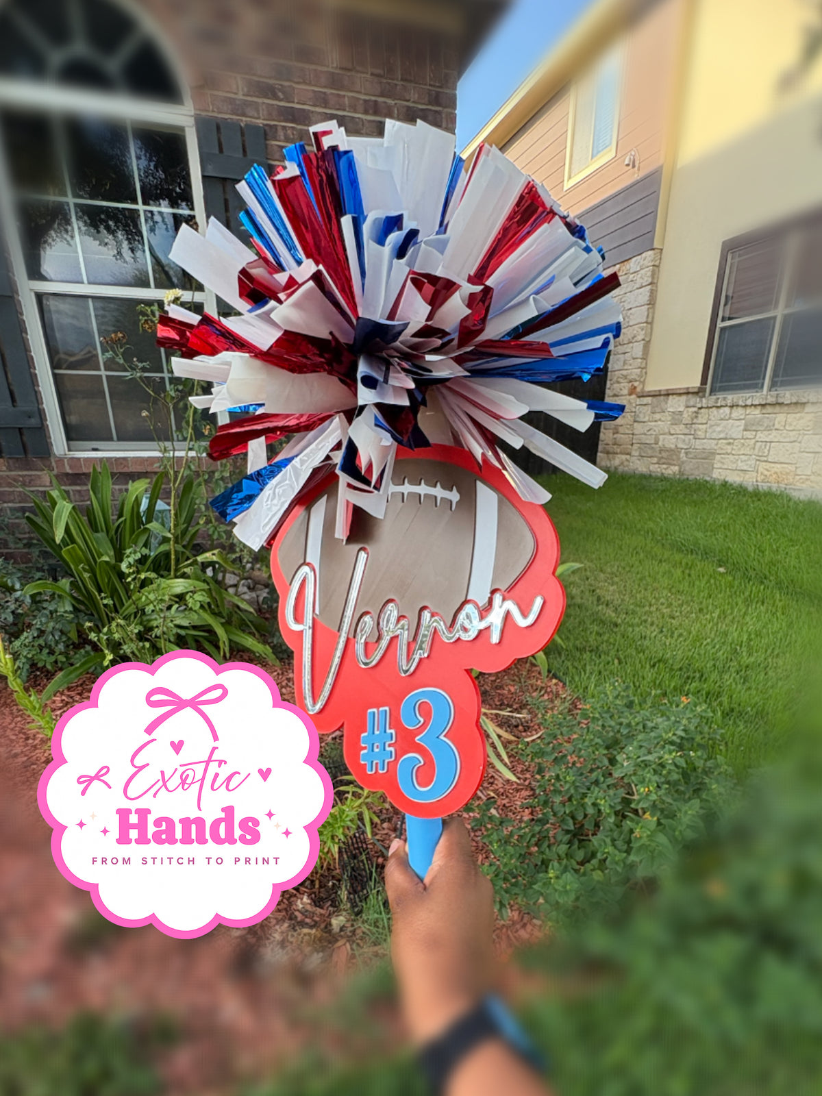Custom Football Cheer Sign | Personalized Football Player Name & Number | Game Day Spirit Stick