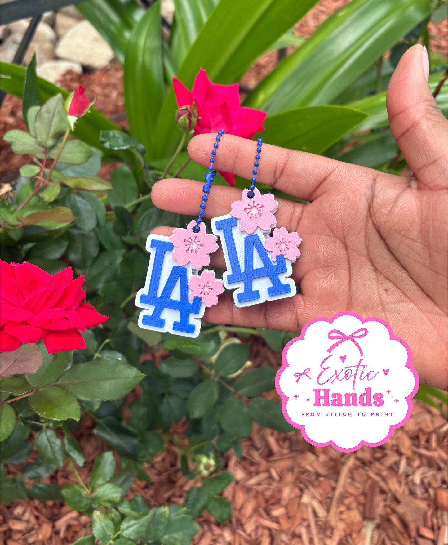 Cherry Blossom "LA" Soda Can Tab Puller Keychain – Cute & Nail-Saving (Blue)