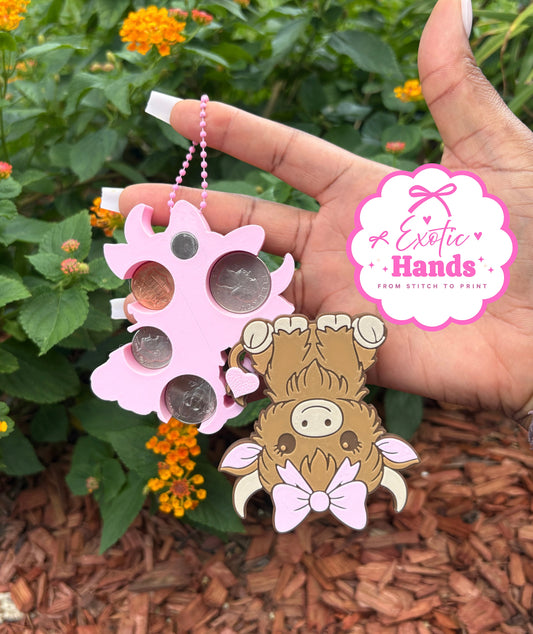 Highland Cow Coin Organizer Keychain | Cute Coin Holder | Farm Animal Gift | 3D Printed Coin Purse