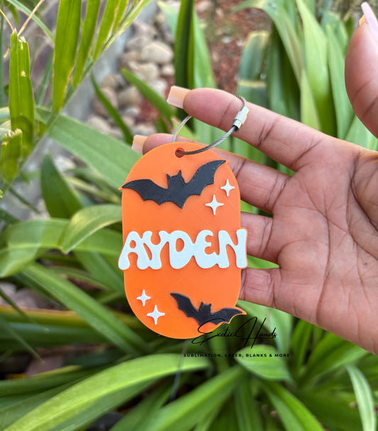 🎃 Custom Halloween Name Tag | Personalized Bat Tag | Kids Name Keychain | Trick or Treat Bag Tag | 3D Name Tag