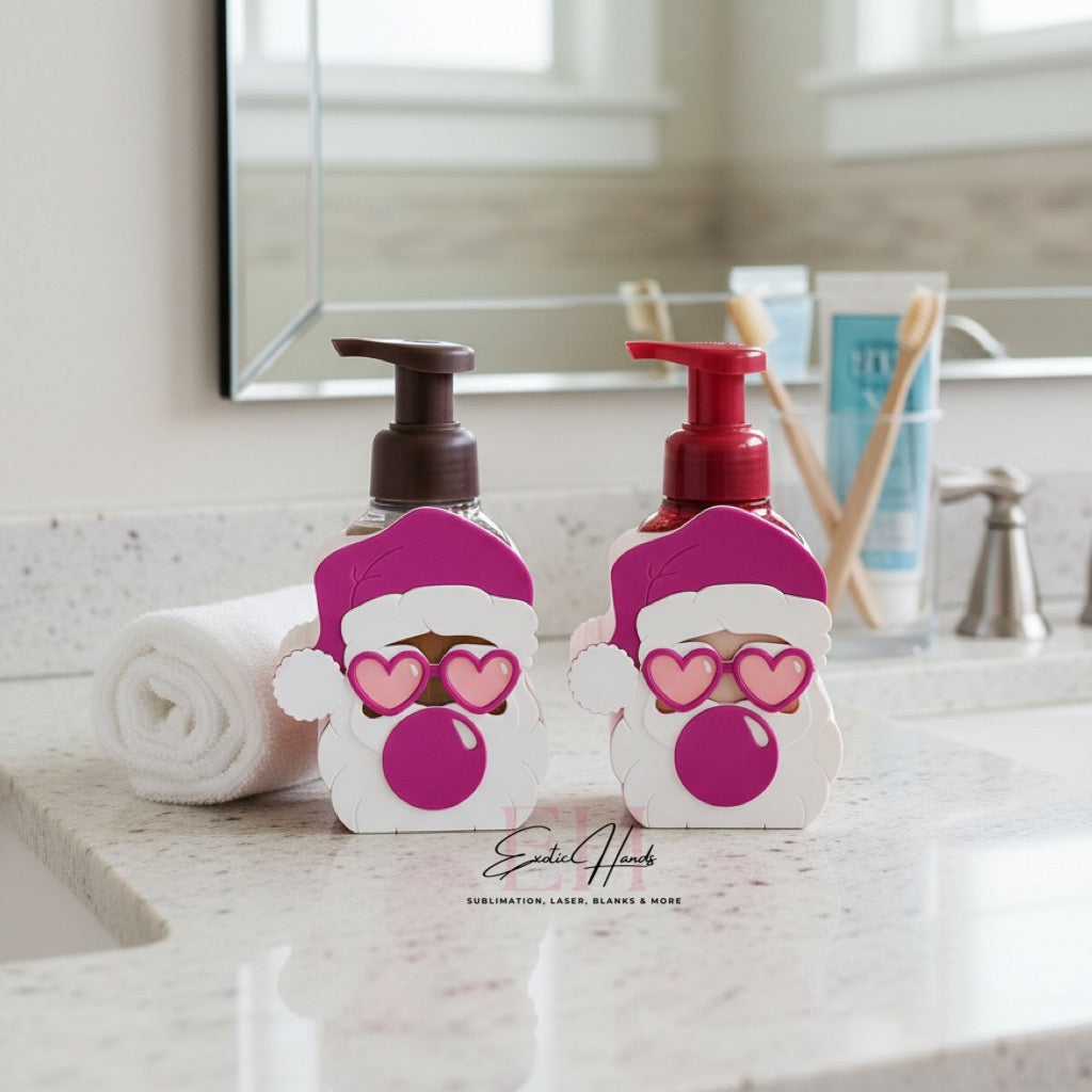 Pink Santa Soap Bottle Cover – Holiday Bathroom Decor | 3D Printed Foaming Soap Dispenser Sleeve | Cute Christmas Home Décor