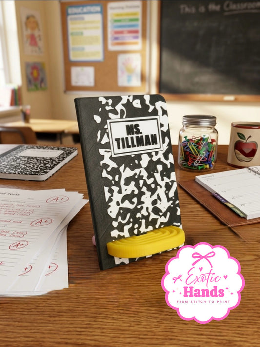 Personalized Composition Notebook Phone Stand | Custom Teacher Phone Holder | Teacher Desk Accessory | Teacher Appreciation Gift
