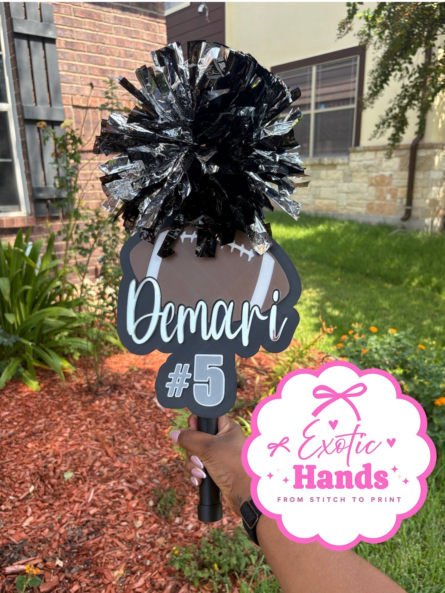 Custom Football Cheer Sign | Personalized Football Player Name & Number | Game Day Spirit Stick