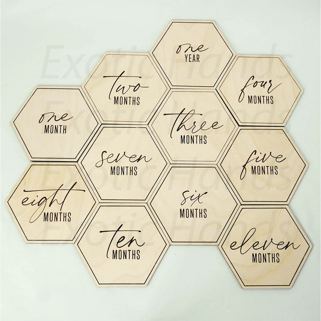 Set of 12 Hexagon Wooden Baby Milestone Sign